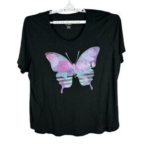 JMS Just My Size By Hanes Womens Butterfly Graphic T-Shirt Black 3X Plus Size